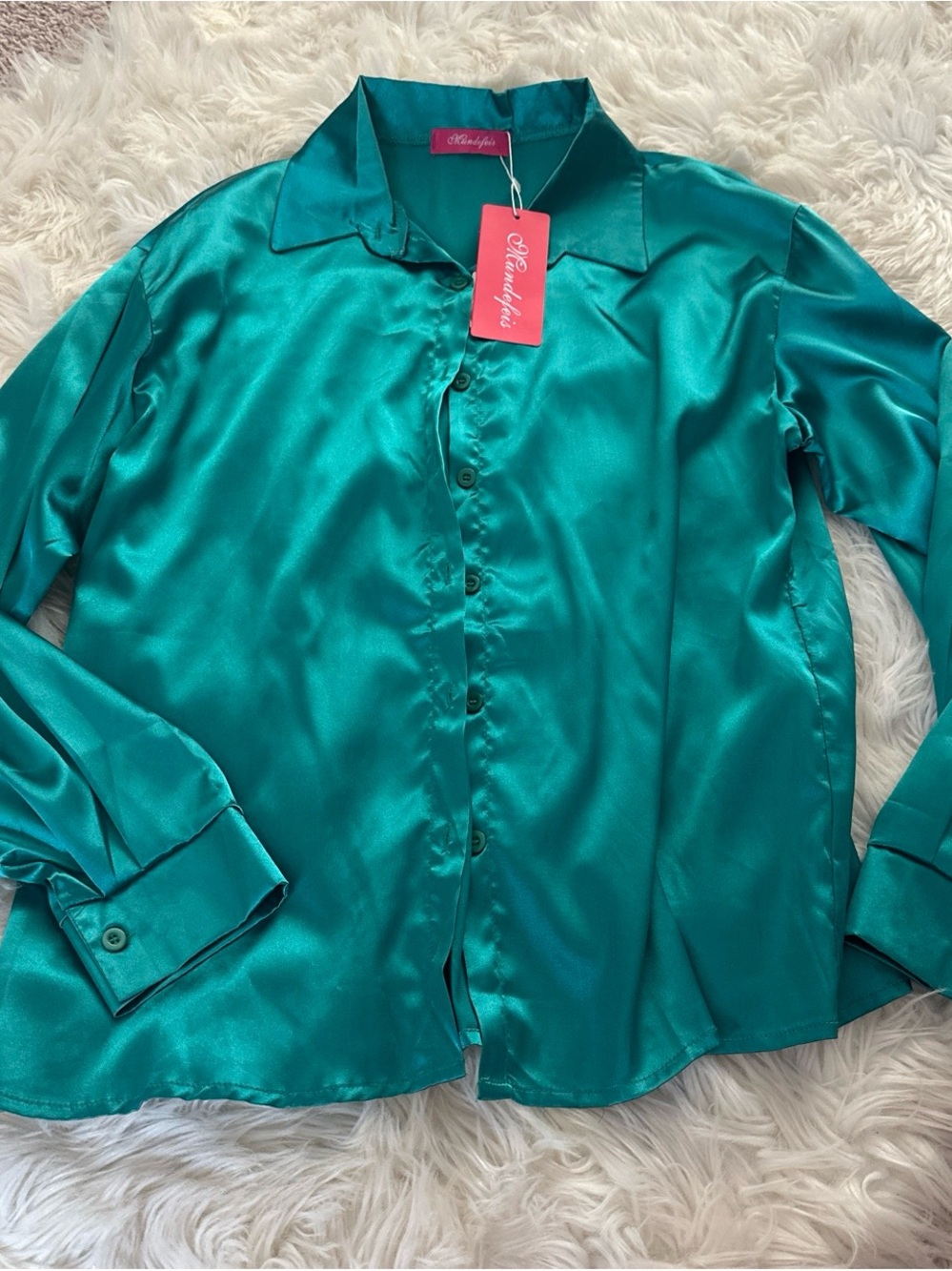 Silky green Button-Down Blouse